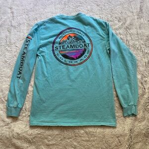 Vintage Steamboat Colorado Graphic Long Sleeve Tee - Teal